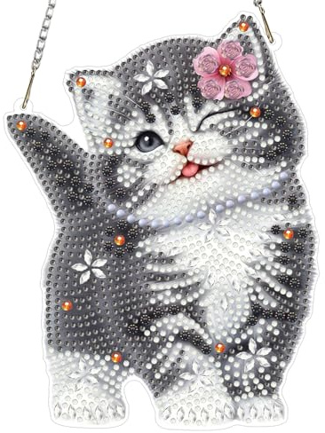 MXJSUA Diamond Süße Katze Painting Anhänger mit Kette Erwachsene, Diamant Painting Fensterbilder Hängende Ornament Bastelset Set für Wand Und Eingang Decor Geschenk 20x20cm