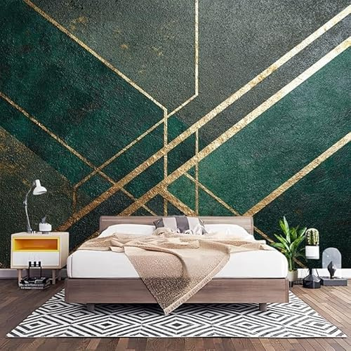 Vliestapete XXL Wandtapete 3D Effekt Wand Dekoration Abstraktes Geometrisches Ornament Fototapete Selbstklebend Moderne Design DunkelgrüN Mustertapete Wohnzimmer Schlafzimmer Büro Flur 350x256 cm