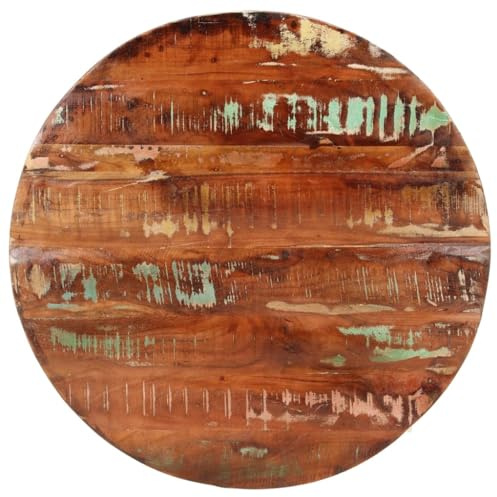 PHGTYUK Rustikale Altholz Tischplatte Ø 80x1,5 cm Rund Massivholz aus recyceltem Teak Mangoholz Kiefer Buche für Essbereich Tisch