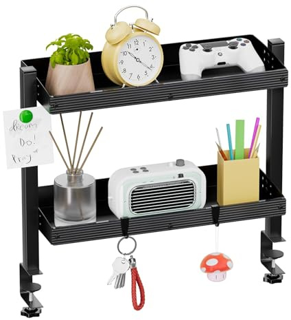OUKMIC 2-Tier Clamp-On Desk Shelf, 17 inch Metal Desktop Organizer | Height-Adjustable, Heavy Duty Desk Storage Shelves, for Home Office, Gaming & Desk Accessories, Measures 44x15cm