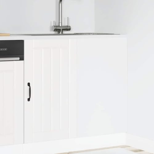 Plumbpyr Meuble bas de cuisine Lucca blanc en bois avec pieds réglables, 86 x 46 x 81,5 cm, espace de rangement pour vaisselle, assiettes, casseroles, poêles, idéal pour la cuisine et la salle à