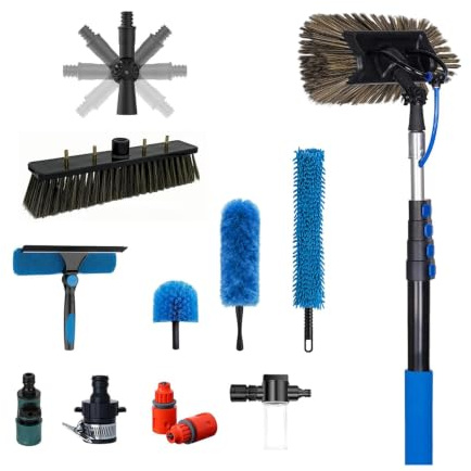 Solar Panel Cleaning Kit with 100% Carbon Fiber Water Fed Pole | 12-40 FT Telescopic Extension Pole to Reach High Areas Without Ladders for Roof,Glass,Gutters,RV and Boat Cleaning(7.3M)