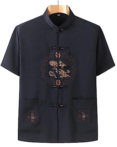 Sommar Tai Chi Uniform Tang Suit Herr traditionella kinesiska kläder(Blu,5XL 6XL)