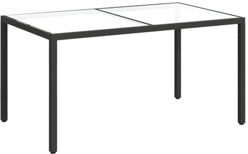 Fisinber Gartentisch 150x90 cm Rattan Esstisch mit Glasplatte Schwarz | Moderner Rattan-Esstisch mit stabiler Glasplatte für gemütliche Stunden auf Terrasse, Balkon oder Garten.