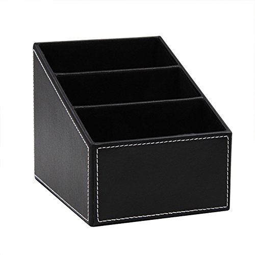 ITODA Organizer Tisch Stifte Schreibtisch Schreibtischbox Ordungbox mit 3 Fächern Multifunktionale PU-Leder Stiftehalter Stifteköcher Organisator Speicherabteil für Büro Schule Hause Schwarz