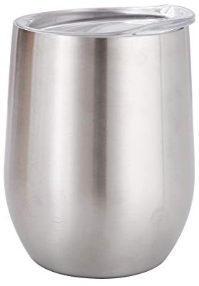 Gtell Verre à vin sans Pied avec Couvercle, Double paroi isolé Idéal pour Le vin, Le café, Les Boissons, Le Champagne, Les Cocktails (Acier inoxydable)