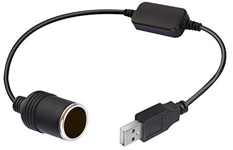 OUOU USB A Male to 12V Car Cigarette Lighter Socket Female Step Up Cable Inverter Converter for Lighters Driving Recorder GPS and More-Black (0.3m/0.98ft)