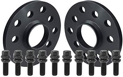 SCC Fahrzeugtechnik Distanzscheiben Set 30mm (2x15mm) schwarz eloxiert mit Radschrauben M14x1,5 Kugel R13 43mm für Audi/Seat/Skoda/VW