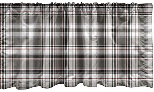 Lunarable Plaid Fenstervolant, klassisches englisches Schottenkaro, Schottenkaro, gestreift, geometrisch, traditionell, Vorhangvolant für Küche, Schlafzimmer, 137.2 x 45.7 cm, Burgunderrot Schwarz