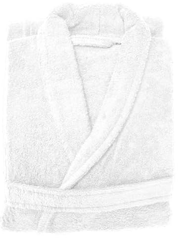 Allure Terry Towelling Bathrobe - 100% Cotton Unisex Shawl Robe for Men, Women (S/M, White)