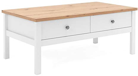 Newfurn Couchtisch Weiß Wildeiche Wohnzimmertisch Vintage Landhaus - 100x40x55 cm (BxHxT) - Landhausstil Sofatisch Tisch - [Eireen.Seven] Wohnzimmer