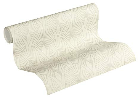 Livingwalls Vliestapete New Walls Tapete 50's Glam Art Deco Optik 10,05 m x 0,53 m metallic creme weiß Made in Germany 374271 37427-1