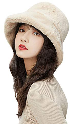 YONKOUNY Wintermütze Damen Weich Warme Fischerhüte aus Plüsch Stilvoll Elegant Bucket Hat Schirmmütze