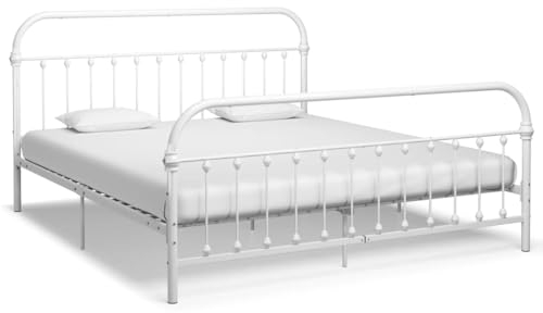 vidaXL Bettgestell Klassisch Metallbett Bett Doppelbett Schlafzimmerbett Bettrahmen Lattenrost Ehebett Schlafzimmermöbel Weiß Metall 180x200cm
