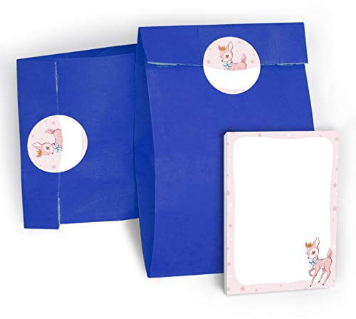 JuNa-Experten 10 Mini-Notizblöcke + 10 Geschenktüten/dunkelblau + 10 Aufkleber Bambi Mitgebsel Gastgeschenk Kindergeburtstag Mädchen