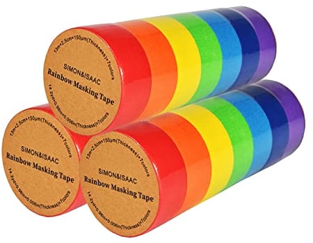 SIMON&ISAAC Regenbogen Farbe Malerkrepp Masking Tape Adhesive DIY Handwerk Papier Dekrativer Klebeband 7 Rolls×13m×25mm für Kinder Teacher Lab Labeling Painters Maler Planner 3pcs