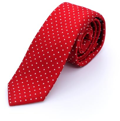 akzente Herren Krawatte Seidenkrawatte 100% Seide 6cm gepunktet Anzug Hochzeit Business rot-weiss
