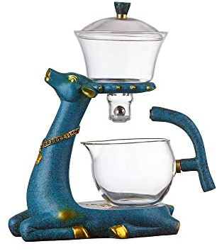 RORA Teekannen-Set aus Glas, halbautomatisch, drehbar, mit Teesieb, Lazy Kungfu-Teekanne, Set (Hirsch-Teekanne)