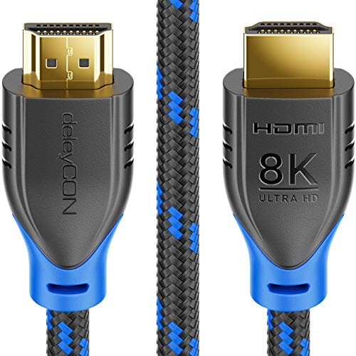 deleyCON 0,5m 8K Cable Corto HDMI 2.1 (48G, ULTRA Alta Velocidad) 8K@60Hz 4K@120Hz 2K@144Hz/165Hz EARC HDCP 2.3/2.2 - Compatible con DTS:X HDR Dinámico Dolby Atmos TV PS5 Xbox Monitor - Negro