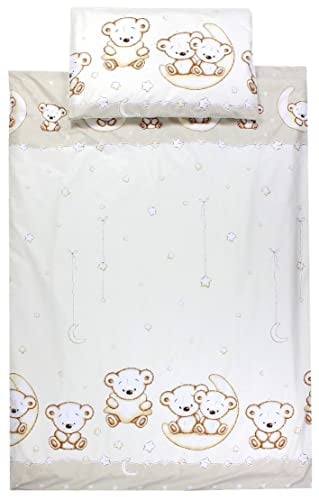 TupTam Kinder Bettwäsche Set Babybettwäsche Bettbezug 100 x 135 120 x 90 Kissenbezug 40 x 60 Jungen Mädchen 2-TLG, Farbe: Bärchen Mond Beige, Größe: 135x100 cm