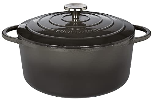 Küchenprofi Gusseisen Bräter mit Deckel, grau/innen schwarz, 26 cm, Schmortopf, Auflaufform, Dutch Oven, Brotbacktopf, emailliert, für alle Herdarten(inkl. Induktion), zum Schmoren, Backen,Braten