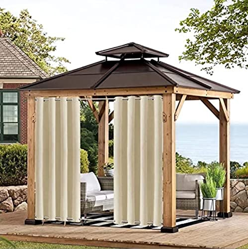 Outdoor Vorhang Wetterfest mit Ösen, Blickdicht Wasserdicht Outdoor Gardine 1 Stück für Garten Terrasse Pavillon Veranda Balkon, Beige B213XH132cm