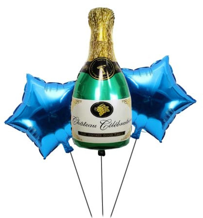 Large 40 Champagne Bottle Balloon 18 Star Foil Balloons Pannu Design Arch kit For Birthday, Engagement, Valentine, Wedding, Graduation Party Decorations (Blue)