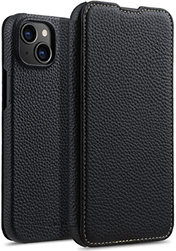 STILGUT Book Case kompatibel mit iPhone 14 Plus (6.7) Hülle aus Leder zum Klappen, Klapphülle, Handyhülle, Lederhülle - Schwarz