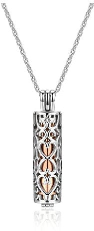 PiercingJak Personalized Cremation Jewelry Urn Necklace for Ashes with Hollow Flower Cylinder Vial Cremation Pendant Keepsake Stainless Steel Memorial Lockets Ashes Holder for Women Men Pet
