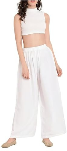Prime fashions - Women Plain Flared Palazzo – Trousers - Wide Leg Flared Pants – Elasticated Waist – Casual Wear