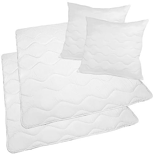 NYVI Bettdeckenset DreamScience Comfort 135x200 cm - 4-teilig - 2X Bettdecke 135x200 cm + 2X Kopfkissen 80x80 cm - Bettdecke und Kissen Set - Ganzjahres Steppdecke - Ganzjahresdecke mit Kissen