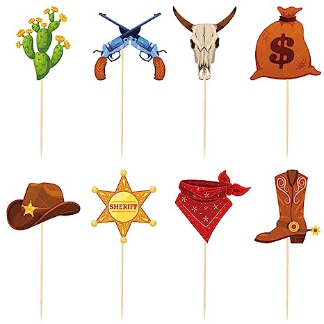 Nupaque Cowboy-Geburtstagsdekorationen | Cowboy Cupcake Toppers Banner | Fotoautomaten-Requisiten zum Selbermachen, Cowboy-Banner, Cowboy-Themen-Western-Picks, Western- -Dekoration
