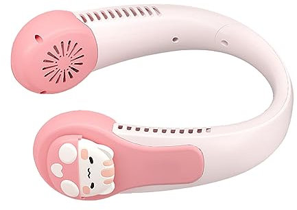 Zerodis Ventilateur de Cou Rechargeable USB Portable pour Enfants et Adultes, Ventilateur de Dessin animé avec Batterie Intégrée (Chat)