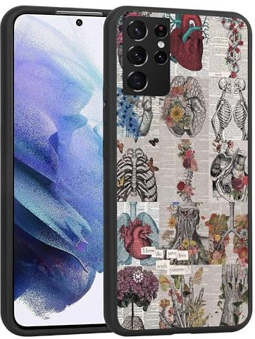 Kompatibel mit Samsung Galaxy S22 Ultra Hülle - Fantasy Cool Organ Blumen Schädel Sonnenblume Herz Hülle Slim TPU Stoßfest Schutzhülle für Frauen Mädchen