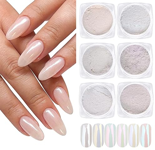 GZSYY Weiße Perle Chrom Nagelpuder Glitzerpuder Spiegeleffekt Pulver Glitter 6PCS Aurora Schimmer Chrom Pigment Metallic Chrom Nagelpuder