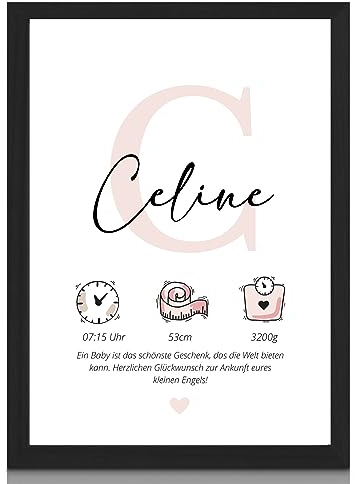 Milaboo® personalisiertes Geburtsposter Buchstabe blau I Kinderzimmer Deko I personalisierte Geschenke Baby (rosa)