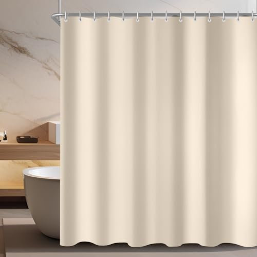 Lerores Duschvorhang 210x180cm Beige, Beschwerter Saum Antischimmel Textil, Wasserabweisend, Waschbar Polyester Stoff Badevorhänge für Badezimmer, Badewanne mit 12 Duschvorhangringe