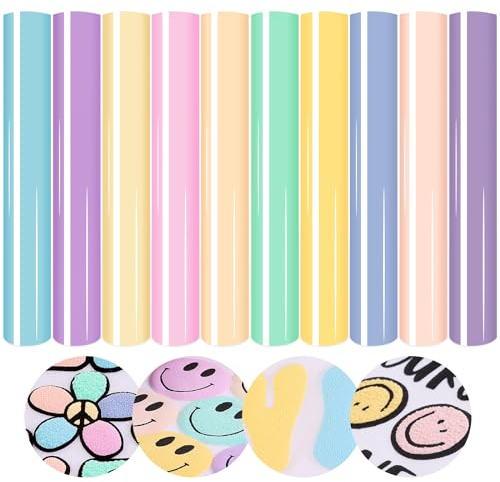 Tintnut 3D Puff Vinyl Heat Transfer - 10 Sheets 12inches X 10inches Pastel Puffy HTV Iron On Vinyl for T-Shirts DIY Compatible with Cricut or Silhouette Cameo