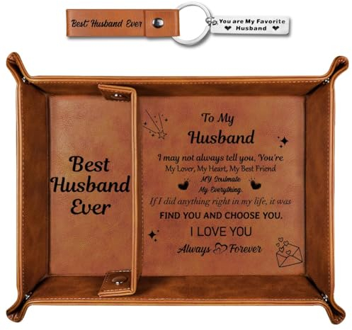 Valentines Gifts for Him, Anniversary Bedside Organiser Gifts for Him Boyfriend Husband, Leather Valet Tray Christmas Husband Gifts from Wife, I Love You Gift for Him Men Birthday Valentines Day Gifts