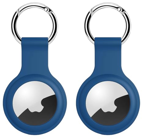 [2 Pièces] AirTag Porte clé - Étui de Protection en Silicone - Porte Clef Airtag Apple - Anti-Rayures - Coque Air Tag pour clés, Sacs, Bagages (Bleu, 2 Pièces)