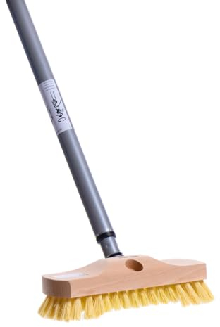 BawiTec Allzweck-Schrubber mit Bart Borsten-Rand 22 cm Breit mit Teleskopstiel Stiel 200 cm Lang ausziehbar Haushaltsschrubber,Schrubberbürste,Bodenschrubber,Küche,Bad,WC,Werkstatt
