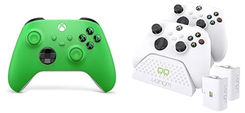 Xbox Wireless Controller – Velocity Green+Venom Twin-Ladestation mit 2 x wiederaufladbaren Akkupacks – Weiß Series X & S One