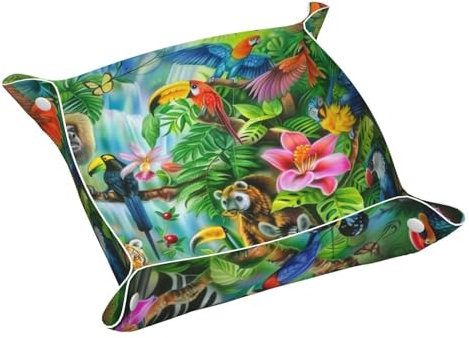 Faux Leather Valet Tray Animals in Jungle Bedside Desk-top Storage Tray Nightstand Caddy Tray
