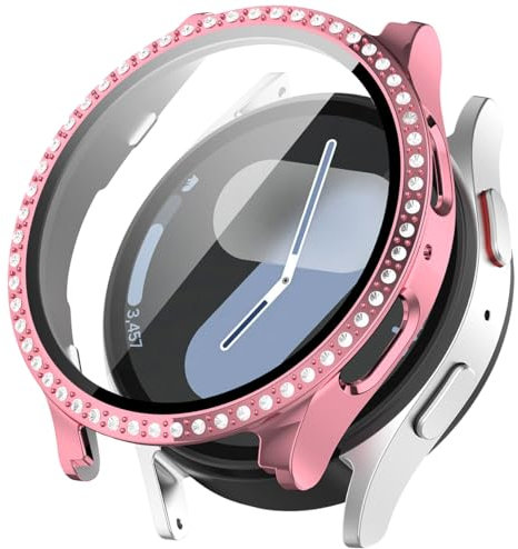 Miimall Diamant Coque pour Samsung Galaxy Watch 7 44mm Protection Écran, Coque PC Résistante aux Chocs et aux Rayures, Bling Protecteur Étui Housse pour Samsung Galaxy Watch 7 44mm (Rose)