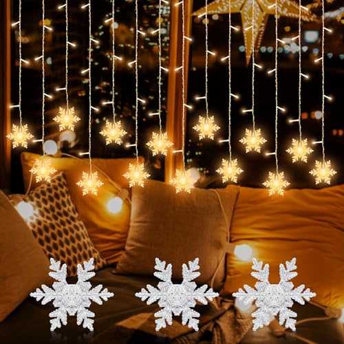 SPERMUOY Sternenvorhang Lichterkette Vorhang, 96 Stück 3,5m Sterne Fenster Innen für Hochzeit, Weihnachten