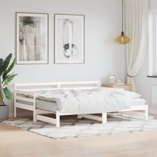 CFODOJ Möbelstück-Tagesbett mit Ausziehbett weiß 90x200 cm Massivholz Kiefer