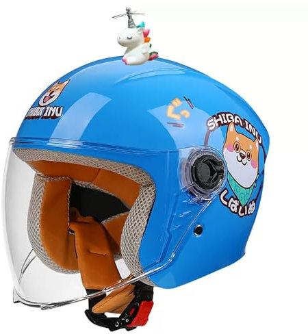 GNIUBBDB Offener Motorradhelm für Kinder mit Visier, ECE-geprüft, 3–14 Jahre, Jungen und Mädchen, 3/4-Halbhelm C-3,48-55CM