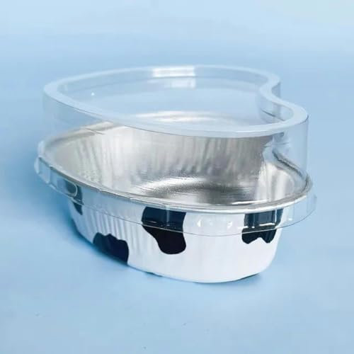 50 moldes para pasteles de papel de aluminio, taza para cupcakes en forma de corazón con tapas, tazas para hornear, moldes, postres, flanes para decoración de bodas de San Valentín, vacas lecheras