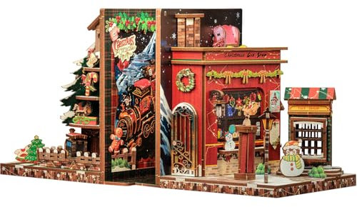 CUTEBEE Kit Book Nook - Serre-livres miniatures de Noël - Décoration de bibliothèque - Diorama - Kit de modélisation pour adultes - 2 pièces - Cottage de Noël