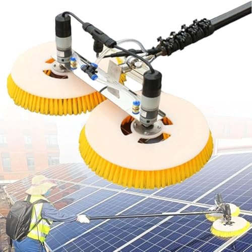 YMAOMAO Solarmodul-Reinigung mit rotierender Bürste und Stange, Wasserzufuhr, Doppelkopf-Reinigungsgerät für Solarmodule, Solar-Reinigungsroboter,MainsVersion-3.5m